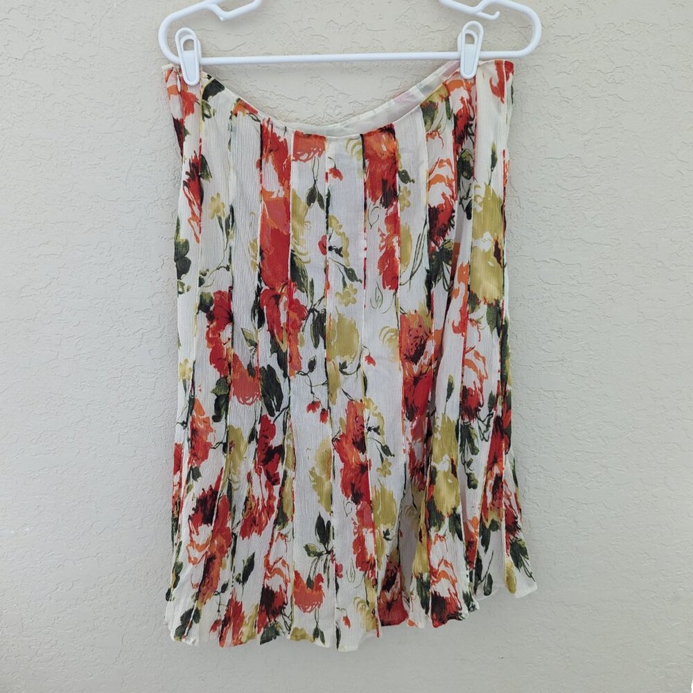 Liberte by Emanuel Pleated Watercolor Floral Skirt Silk Cotton Size 14 - Picture 6 of 6